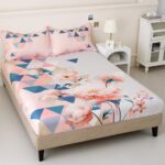 Story@Home Bedsheet for King Size Bed Digital Printing 300TC Satin Finish with 2 Pillow Covers, 250 cm X 270 cm, Baby Pink & White, Geometric | Double Bed Bedsheet | Perfect for Home Decor  : Home & Kitchen - Image 4