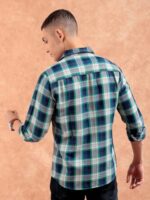 The Indian Garage Co Men's Checkered Slim fit Casual Shirt (0219-SH01-14_Green & Navy M-102CM)  : Clothing & Accessories - Image 5