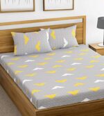 Buy Huesland by Ahmedabad Cotton 144 TC Cotton Bedsheet for Double Bed with 2 Pillow Covers - Grey, Yellow & White Online at Low Prices in India -  - Image 2