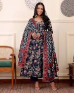 Buy KLOSIA Women Printed Anarkali Kurta and Pant with Dupatta (in, Alpha, S, Blue) - Image 7