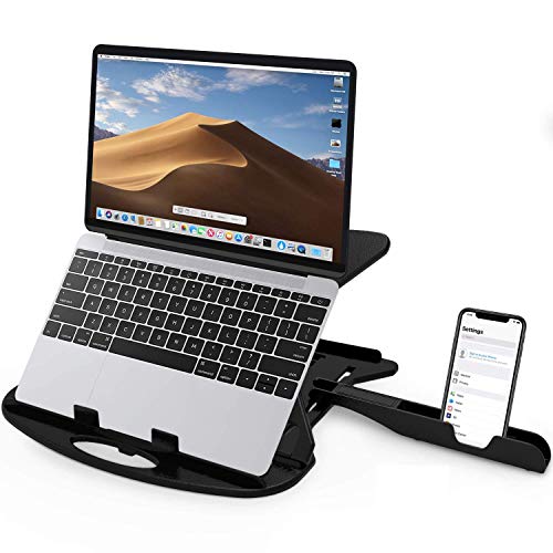51aYKwgu-GL.jpg STRIFF Adjustable Laptop Tabletop Stand Patented Riser Ventilated Portable Foldable Compatible with MacBook Notebook Tablet Tray Desk Table Book with Free Phone Stand (Black) : Computers & Accessories - Image 1