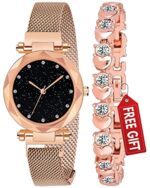 Acnos Premium Analogue Women's Rose-Gold Magnet Watch With Rosegold Bracelet With Gift Box - Metal  : Fashion
