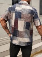 Lymio Mens Clothing Cotton Regular Fit Patchwork Printed Casual Shirt Blue (Turkys-Blue-XL)  : Clothing & Accessories - Image 3