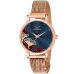 LOUIS DEVIN Rose Gold Plated Mesh Chain Analog Wrist Watch for Women (Blue Dial) | LD-RG162-BLU  : Fashion