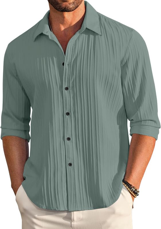 51cc5nslUzL.jpg FINIVO FASHION Men's Solid Regular Fit Shirt (PCN_222_Green_XL : Clothing & Accessories - Image 1