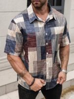 Lymio Mens Clothing Cotton Regular Fit Patchwork Printed Casual Shirt Blue (Turkys-Blue-XL)  : Clothing & Accessories - Image 7