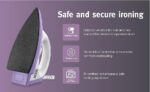 Buy USHA Armor 1100 watts Dry Iron with Shock Proof Plastic Body | Single Coat Black Non Stick Soleplate for Longer Durability|Overheat Safety Shutoff |180° Swivel Cord | 2 Years Warranty|(Purple & White) Online at Low Prices in India -  - Image 6