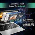 ULTIMUS APEX Laptop Intel Celeron Dual Core 8 GB LPDDR4 512 GB SSD Expandable~1TB 14.1 FHD IPS Laptop Anti-Glare Ultra Thin Bezel 180° Hinge 3.0x3 USB HDMI SD Card Slot Win 11 Home 1.25KG Silver  : Electronics - Image 3