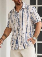 Lymio Mens Clothing Cotton Regular Fit Printed Casual Shirt Beige Blue (Tiedite-Cream-Blue-2XL)  : Clothing & Accessories - Image 2