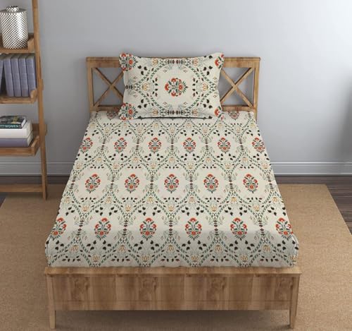 51mL55c8ML.jpg Buy DECOMIZER Microfiber Soft Cotton Single Bed Bedsheet for Diwan Bed, Size 60 Inches X 90 Inches, 152 X 230 cm with 1 Large Size Pillow Covers Without Joint - Beige Jaipuri Online at Low Prices in India - - Image 1