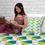 Divine Casa 144 TC Cotton Bedsheet for Double Bed with 2 Pillow Cover (222 x 254 cm, Aqua Lime, Geometric)  : Home & Kitchen - Image 9