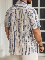 Lymio Mens Clothing Cotton Regular Fit Printed Casual Shirt Beige Blue (Tiedite-Cream-Blue-2XL)  : Clothing & Accessories - Image 3