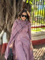 Buy ANNI DESIGNER Women's Rayon Blend Straight Solid Kurta with Pant & Dupatta (Raja Saab Purple-VKS01_M_Purple_Medium) - Image 7