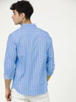 U-TURN Slim Fit Casual Striped Shirt for Men - Latest Stylish Design (Light Blue, Small)  : Clothing & Accessories - Image 3
