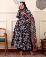 Buy KLOSIA Women Printed Anarkali Kurta and Pant with Dupatta (in, Alpha, S, Blue) - Image 4