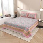 elanorhomes Jaipuri Cotton King Size Bedsheet (90x108) - Petal Symphony with 2 Pillow Covers, 240 TC  : Home & Kitchen - Image 3