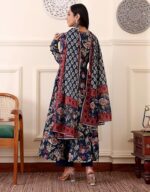 Buy KLOSIA Women Printed Anarkali Kurta and Pant with Dupatta (in, Alpha, S, Blue) - Image 3