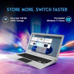 ULTIMUS Pro Intel Celeron Dual Core Laptop 4GB RAM 128GB Emmc Expandable~512GB Intel HD Graphics 2.0x1 3.0x1 USB HDMI SD Card Slot ‎LPDDR4 Dual Speaker Dual Microphone Win 11 Home Cloud Silver, 1.2 kg  : Electronics - Image 4