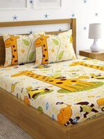 Home Sizzler 144 TC Microfibre Kid's Giraffe Double Bedsheet with 2 King Size Pillow Covers (Yellow)  : Home & Kitchen