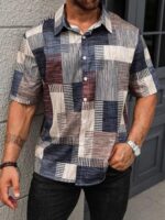 Lymio Mens Clothing Cotton Regular Fit Patchwork Printed Casual Shirt Blue (Turkys-Blue-XL)  : Clothing & Accessories - Image 2